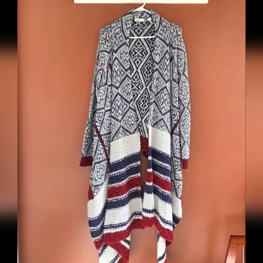 Anthropologie Striped and Patterned Poncho - Red, Black, White - Picture 2 of 5